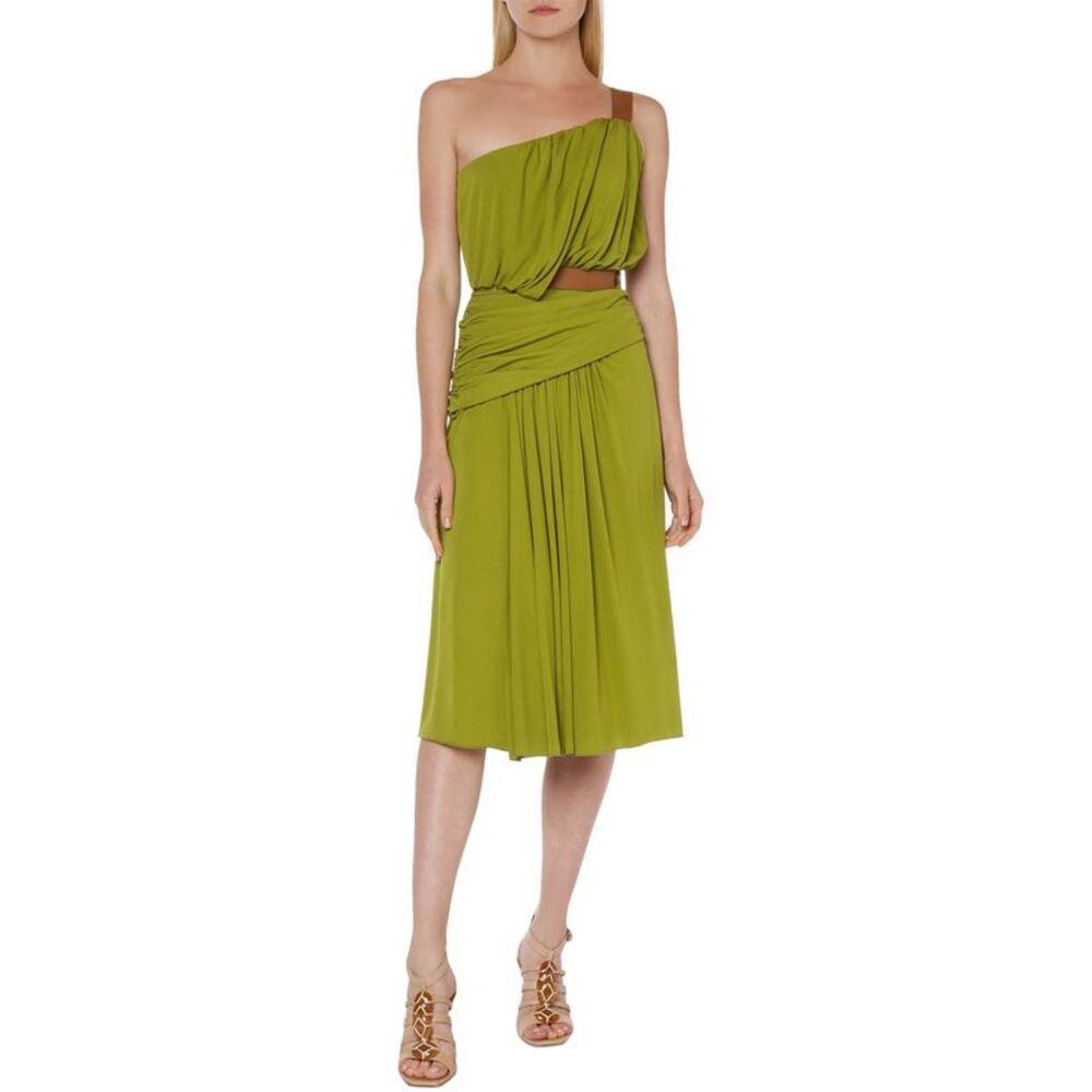 Alberta Ferretti Womens One Shoulder Buckled Dress US 6 Green IT 42 - NWT $1895